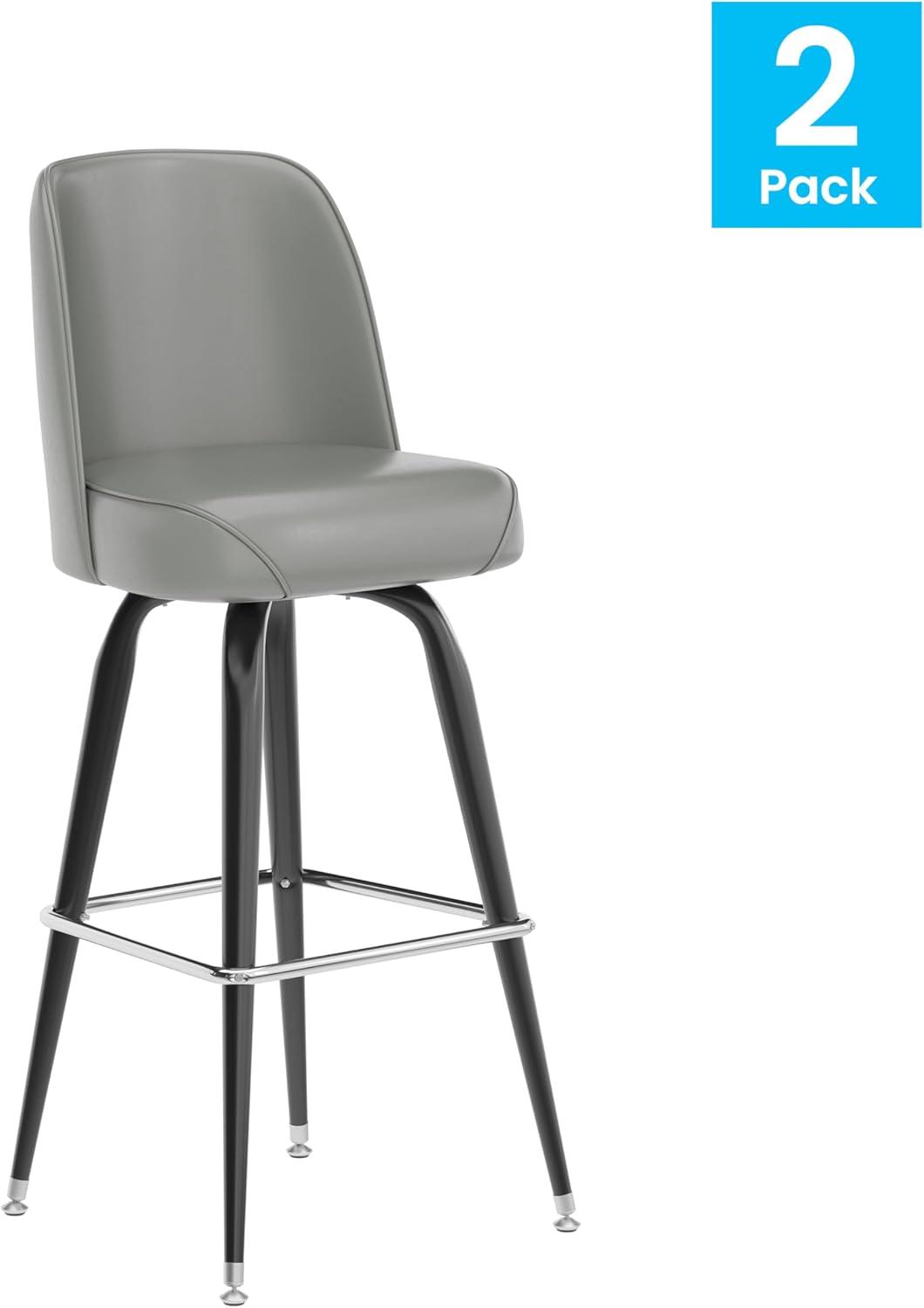 imageFlash Furniture James 2 Pack Metal Barstool with Upholstered Swivel BucketSeat and Integrated FootrestGrey