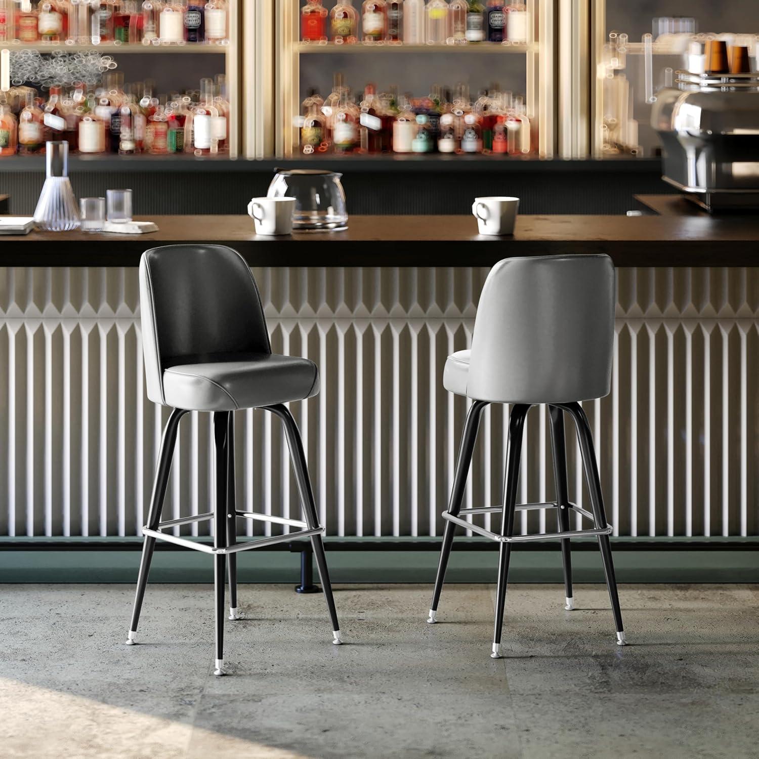 imageFlash Furniture James 2 Pack Metal Barstool with Upholstered Swivel BucketSeat and Integrated FootrestGrey