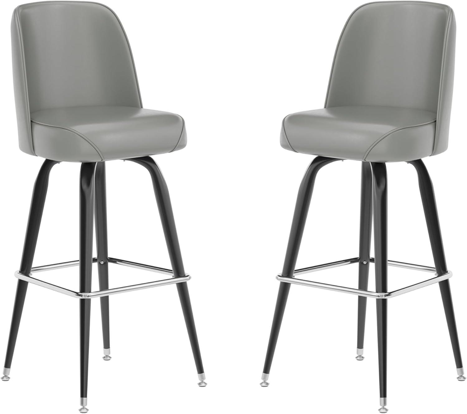 imageFlash Furniture James 2 Pack Metal Barstool with Upholstered Swivel BucketSeat and Integrated FootrestGrey