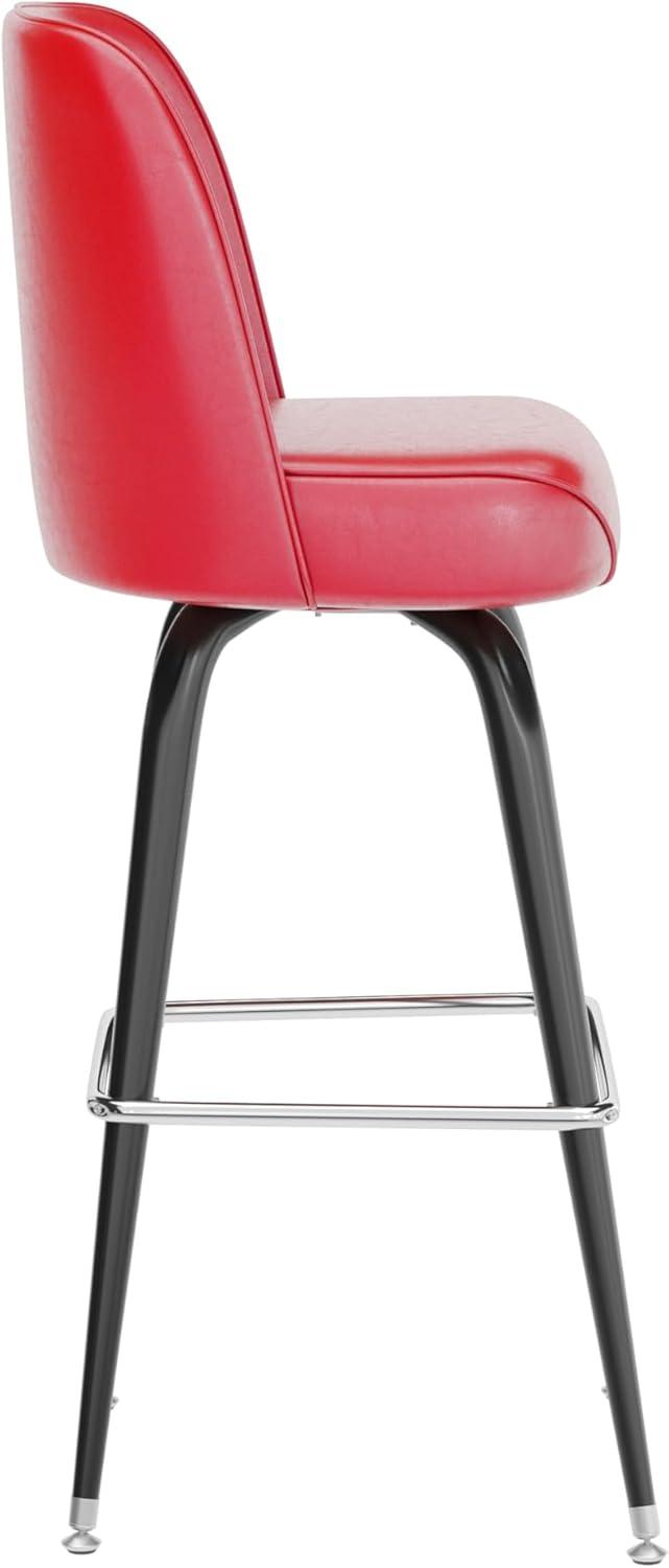 imageFlash Furniture James 2 Pack Metal Barstool with Upholstered Swivel BucketSeat and Integrated FootrestRed