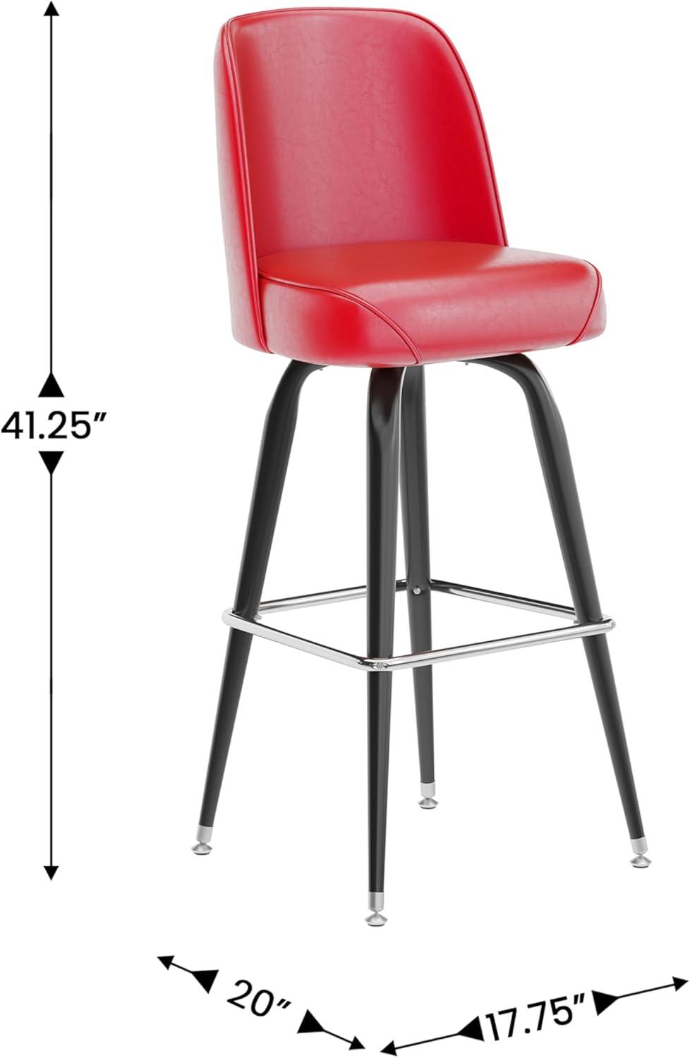 imageFlash Furniture James 2 Pack Metal Barstool with Upholstered Swivel BucketSeat and Integrated FootrestRed