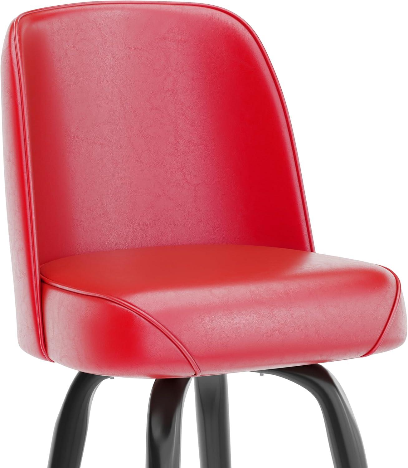 imageFlash Furniture James 2 Pack Metal Barstool with Upholstered Swivel BucketSeat and Integrated FootrestRed