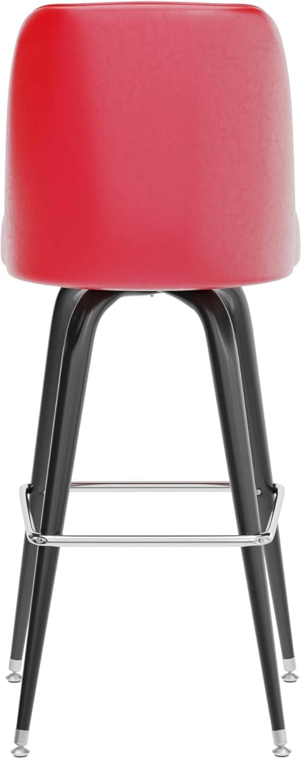 imageFlash Furniture James 2 Pack Metal Barstool with Upholstered Swivel BucketSeat and Integrated FootrestRed