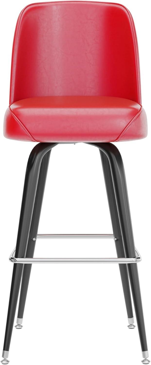 imageFlash Furniture James 2 Pack Metal Barstool with Upholstered Swivel BucketSeat and Integrated FootrestRed