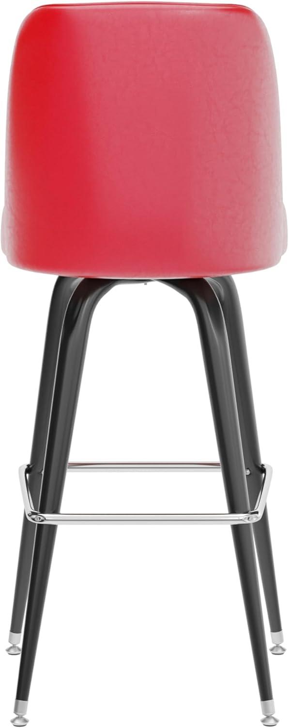 imageFlash Furniture James 2 Pack Metal Barstool with Upholstered Swivel BucketSeat and Integrated FootrestRed