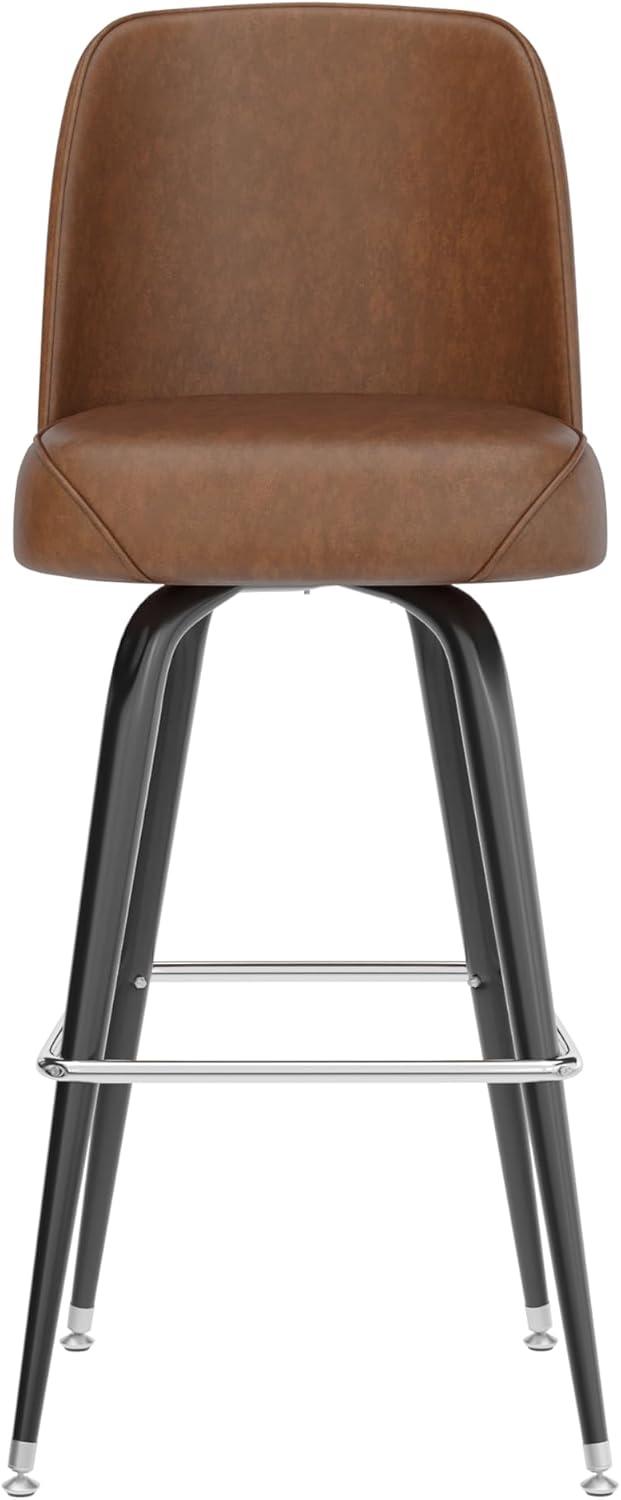 imageFlash Furniture James 2 Pack Metal Barstool with Upholstered Swivel BucketSeat and Integrated FootrestWeathered Brown