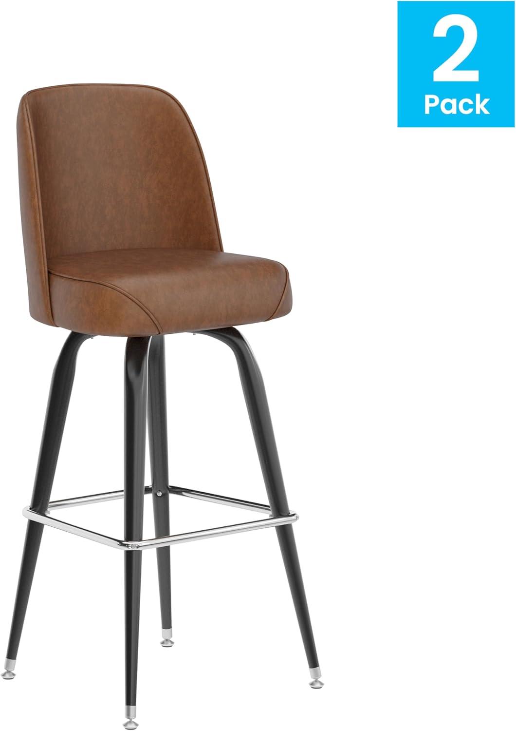 imageFlash Furniture James 2 Pack Metal Barstool with Upholstered Swivel BucketSeat and Integrated FootrestWeathered Brown