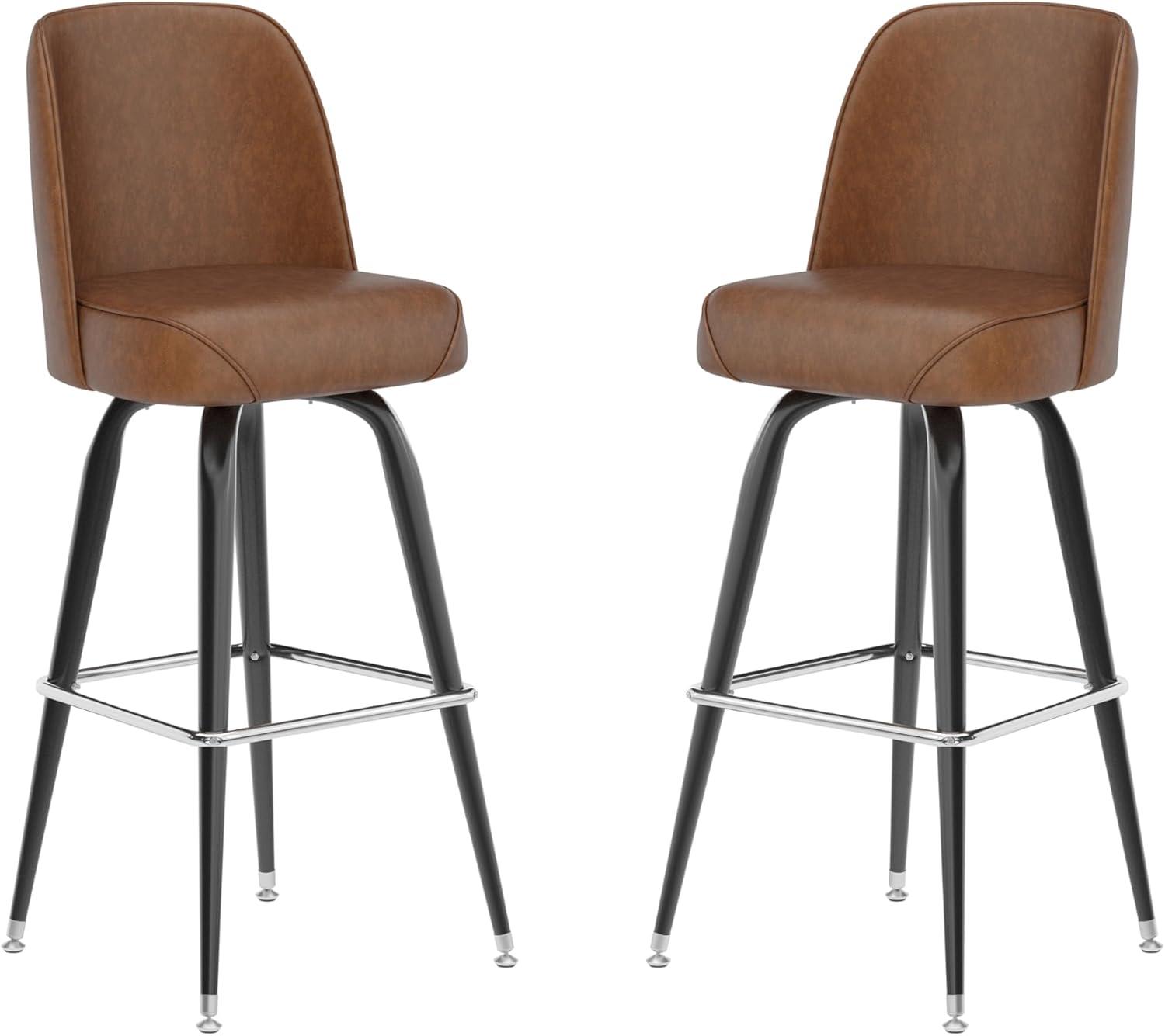 imageFlash Furniture James 2 Pack Metal Barstool with Upholstered Swivel BucketSeat and Integrated FootrestWeathered Brown