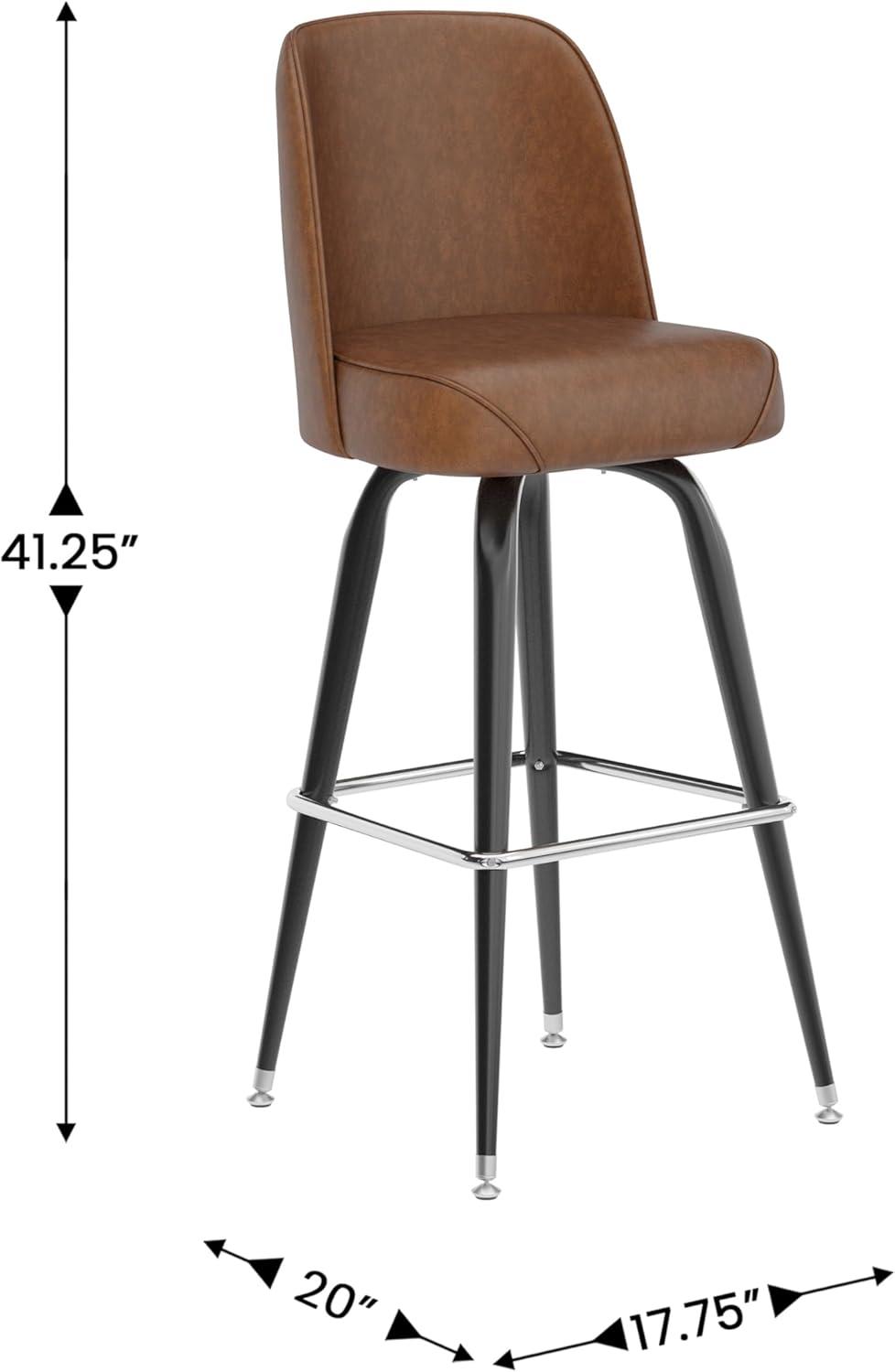 imageFlash Furniture James 2 Pack Metal Barstool with Upholstered Swivel BucketSeat and Integrated FootrestWeathered Brown