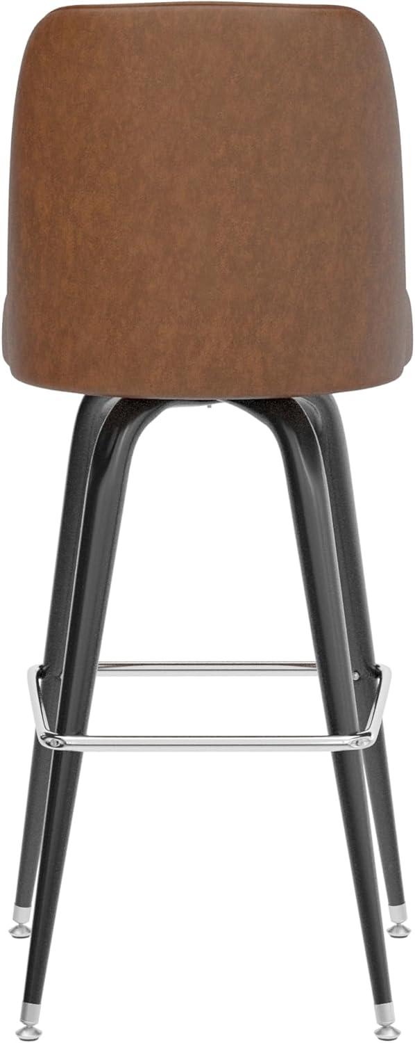 imageFlash Furniture James 2 Pack Metal Barstool with Upholstered Swivel BucketSeat and Integrated FootrestWeathered Brown