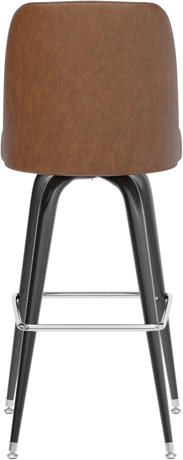 imageFlash Furniture James 2 Pack Metal Barstool with Upholstered Swivel BucketSeat and Integrated FootrestWeathered Brown