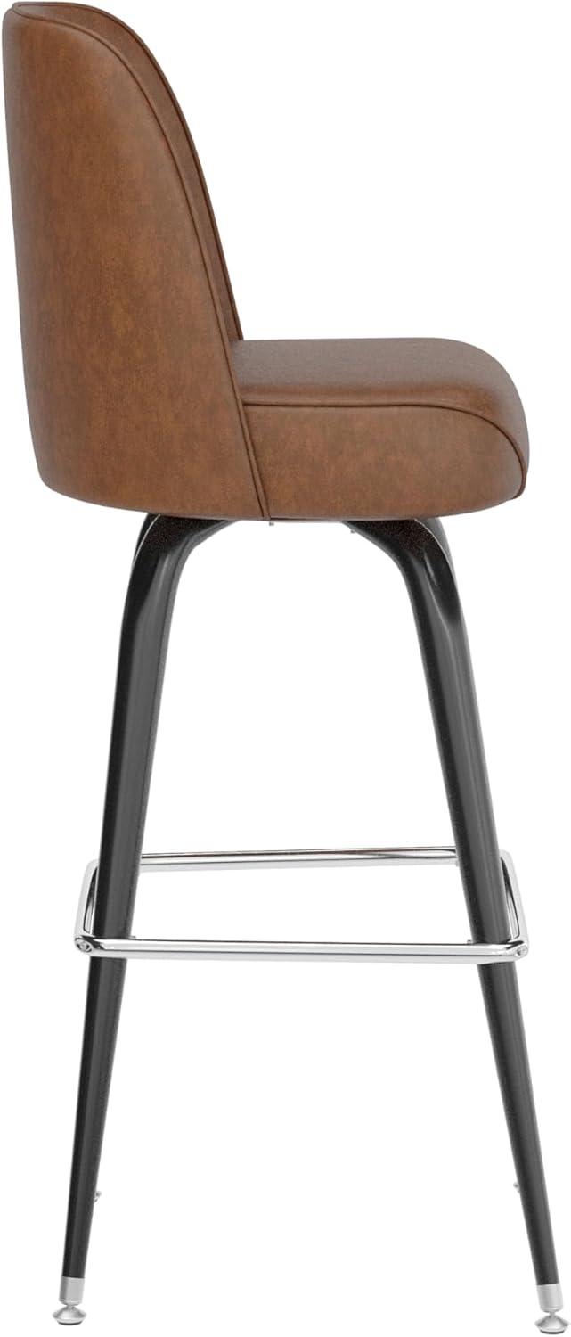 imageFlash Furniture James 2 Pack Metal Barstool with Upholstered Swivel BucketSeat and Integrated FootrestWeathered Brown
