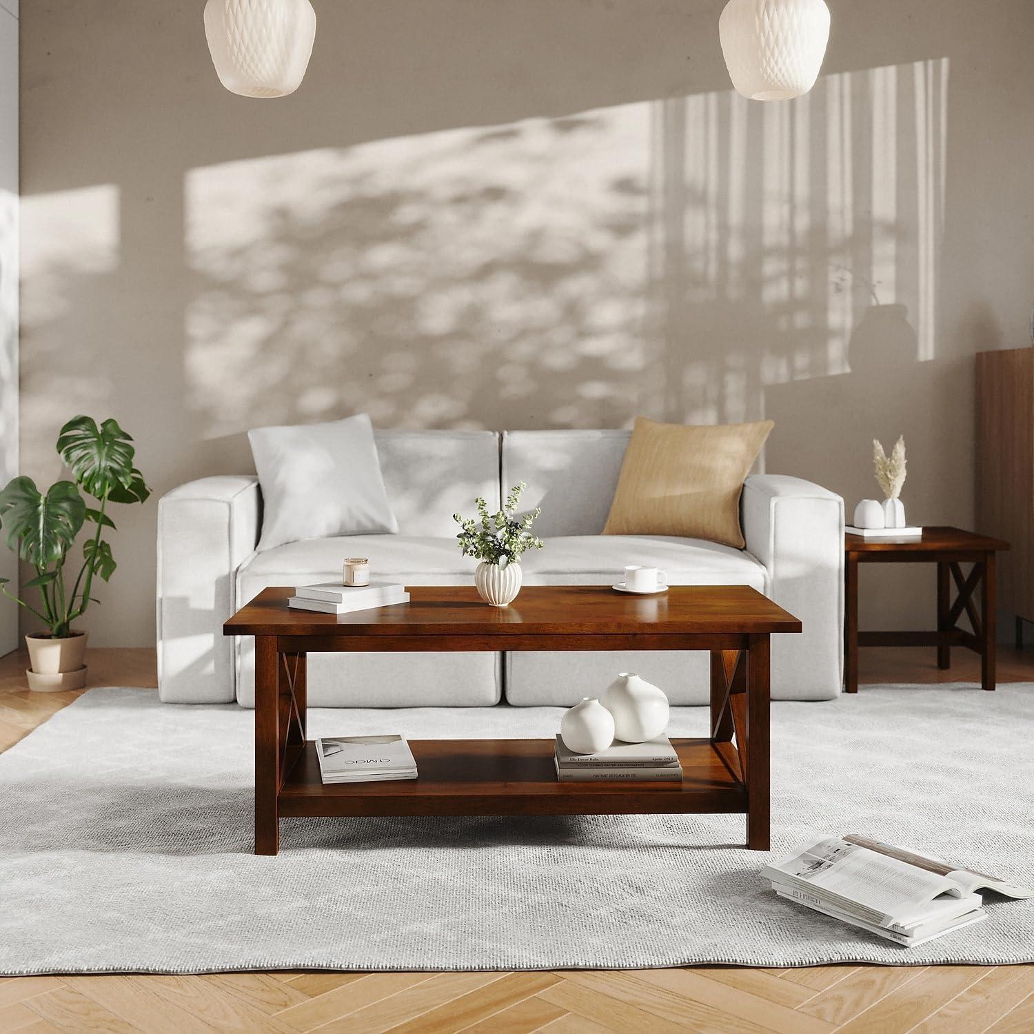 imageFlash Furniture Jasper Farmhouse Solid Wood Coffee Table Rustic Coffee Table XFrame Design Living Room Bedroom Home Office 1975quot H Acacia GrayRustic WhiteWalnut