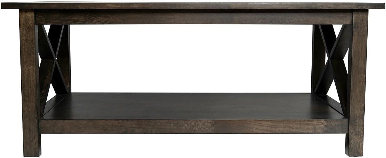 imageFlash Furniture Jasper Farmhouse Solid Wood Coffee Table Rustic Coffee Table XFrame Design Living Room Bedroom Home Office 1975quot H Acacia GrayRustic WhiteDark Gray