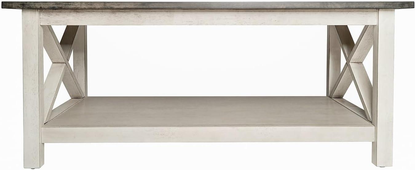 imageFlash Furniture Jasper Farmhouse Solid Wood Coffee Table Rustic Coffee Table XFrame Design Living Room Bedroom Home Office 1975quot H Acacia GrayRustic WhiteAcacia Gray TopRustic White Frame