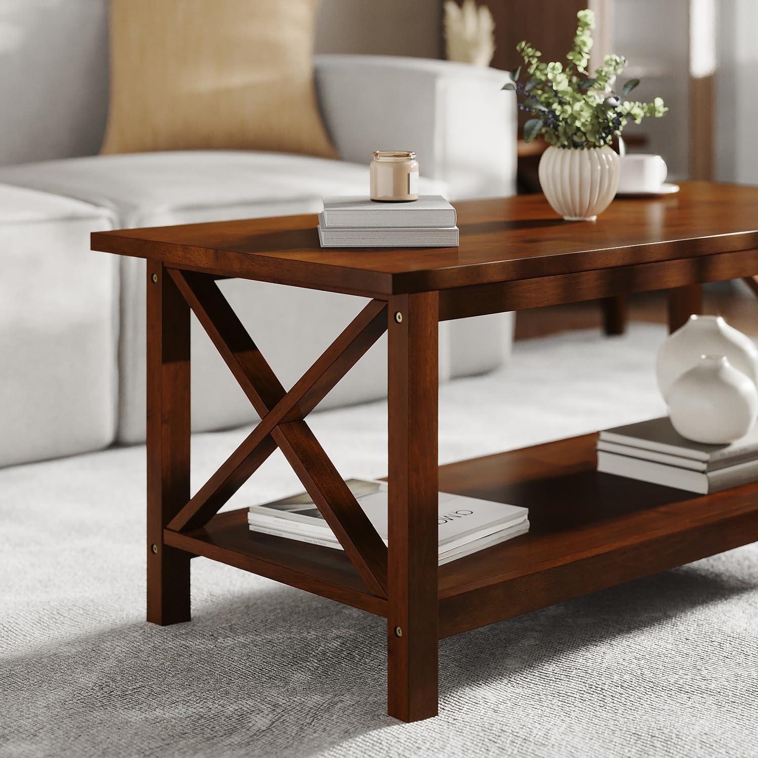 imageFlash Furniture Jasper Farmhouse Solid Wood Coffee Table Rustic Coffee Table XFrame Design Living Room Bedroom Home Office 1975quot H Acacia GrayRustic WhiteWalnut