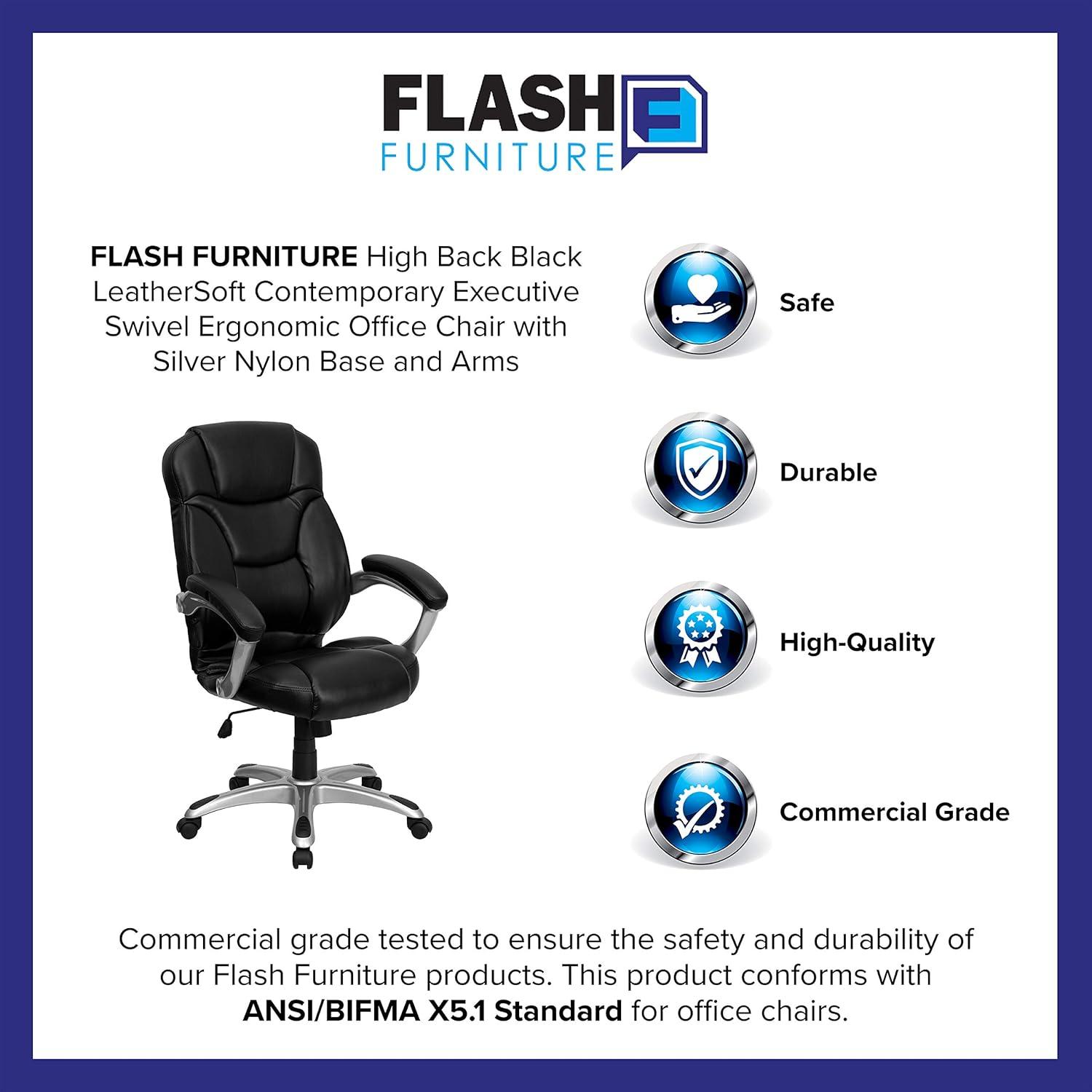 imageFlash Furniture Jessie High Back Brown Microfiber Contemporary Executive Swivel Ergonomic Office Chair with ArmsBlack Leathersoft