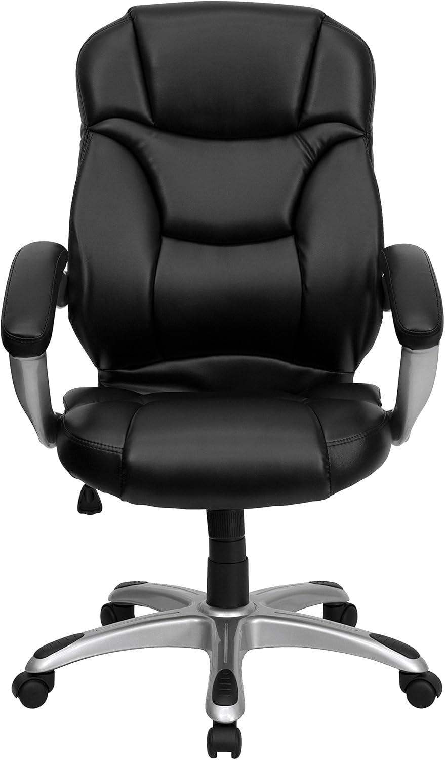 imageFlash Furniture Jessie High Back Brown Microfiber Contemporary Executive Swivel Ergonomic Office Chair with ArmsBlack Leathersoft