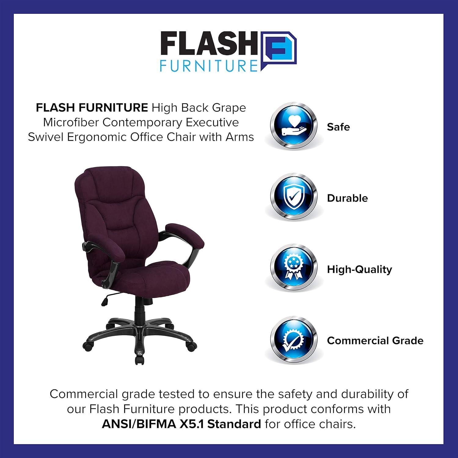 imageFlash Furniture Jessie High Back Brown Microfiber Contemporary Executive Swivel Ergonomic Office Chair with ArmsGrape Microfiber