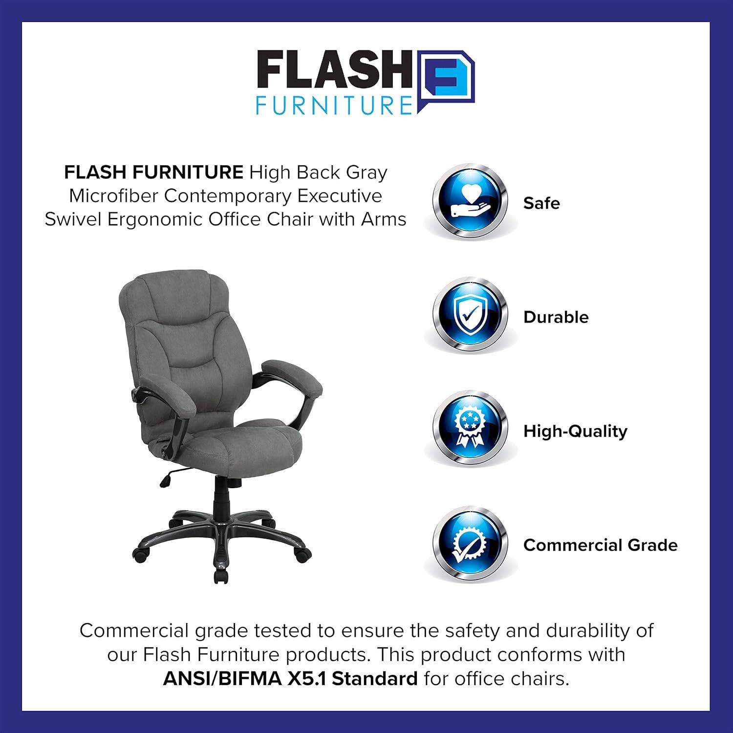 imageFlash Furniture Jessie High Back Brown Microfiber Contemporary Executive Swivel Ergonomic Office Chair with ArmsGray Microfiber
