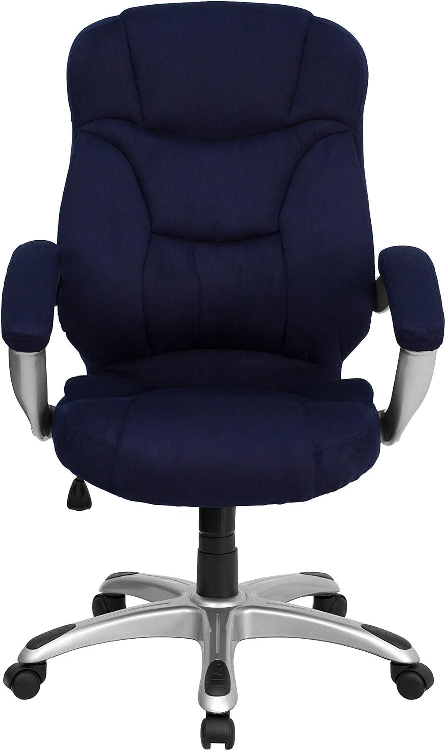 imageFlash Furniture Jessie High Back Brown Microfiber Contemporary Executive Swivel Ergonomic Office Chair with ArmsNavy Blue Microfiber