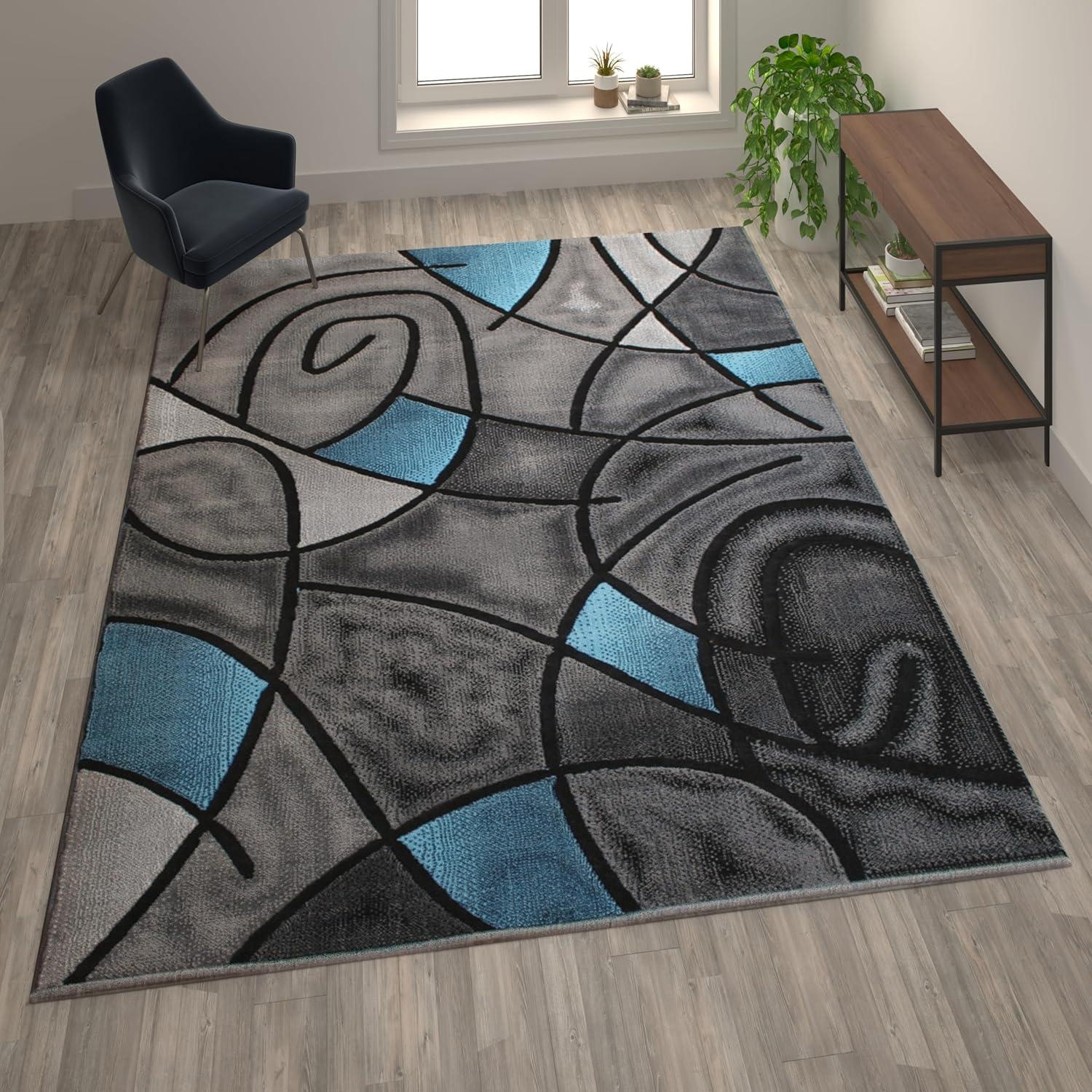 imageFlash Furniture Jubilee Collection Abstract Area Rug Colorfast Blue Olefin Rug 8 x 10 Area Rug Jute Backing Living Room Bedroom ampamp Family RoomBlue