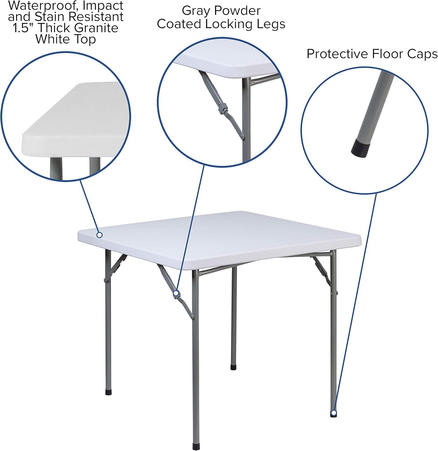 imageFlash Furniture Kathryn 281Foot Square Granite White Plastic Folding Table with Powder Coated Locking Legs