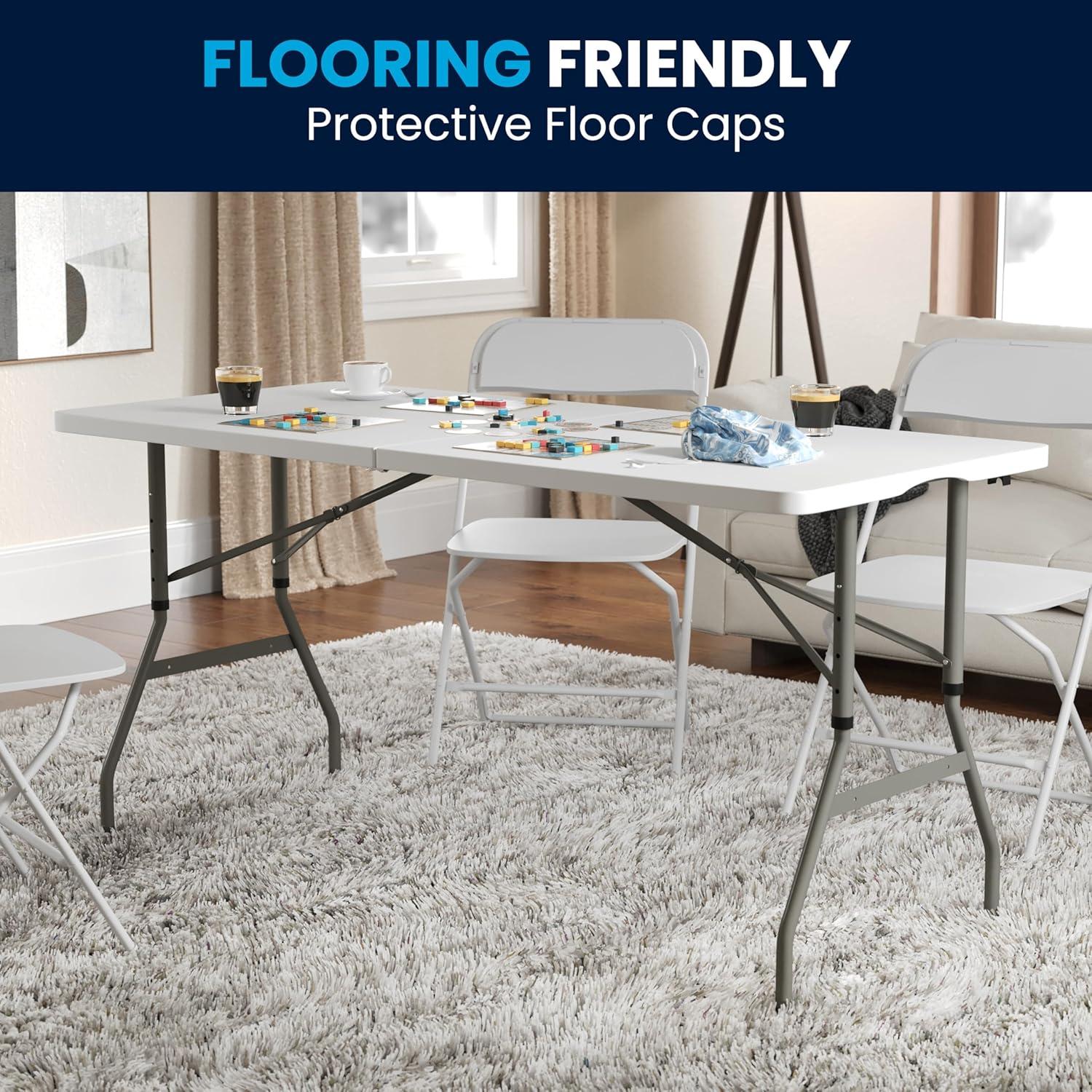 imageFlash Furniture Kathryn 5 Rectangular Plastic Folding Event Table with Carrying Handle BiFold Portable Banquet Table for IndoorOutdoor Events White 2725quotD x 60quotW x 34quotH