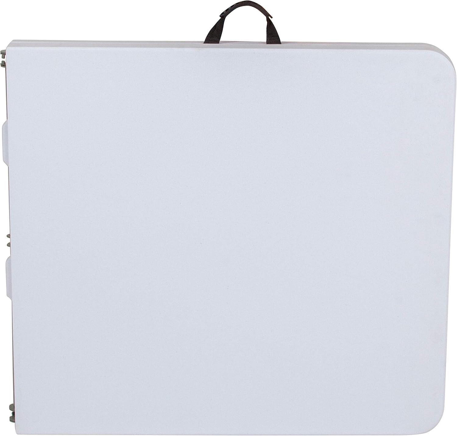 imageFlash Furniture Kathryn 5 Rectangular Plastic Folding Event Table with Carrying Handle BiFold Portable Banquet Table for IndoorOutdoor Events White 2725quotD x 60quotW x 34quotH