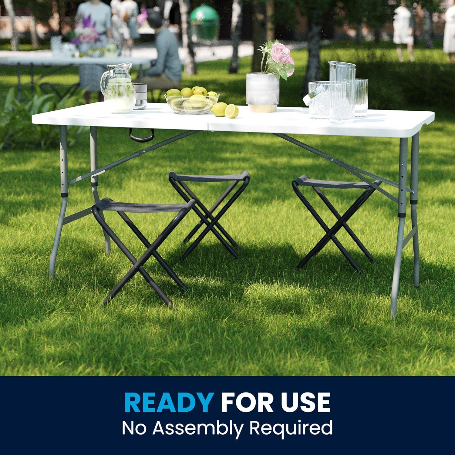 imageFlash Furniture Kathryn 5 Rectangular Plastic Folding Event Table with Carrying Handle BiFold Portable Banquet Table for IndoorOutdoor Events White 2725quotD x 60quotW x 34quotH