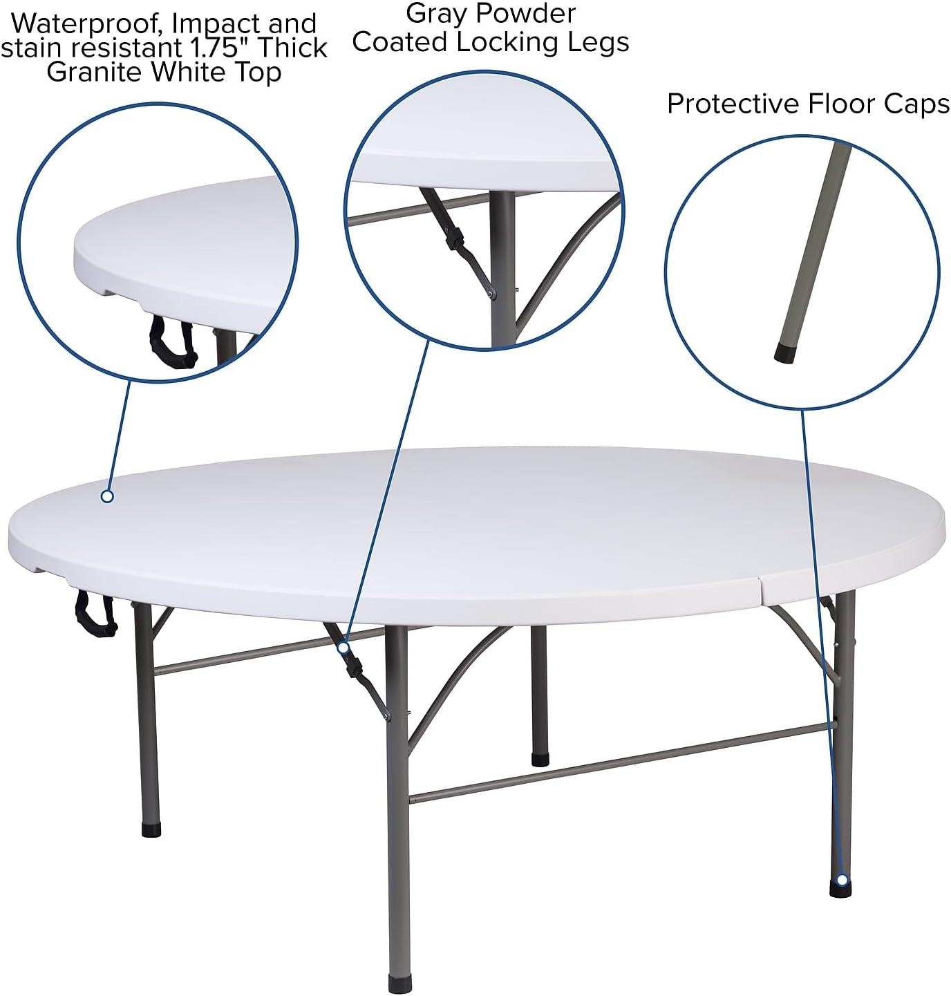 imageFlash Furniture Kathryn 589Foot Round BiFold Granite White Plastic Banquet and Event Folding Table with Carrying Handle
