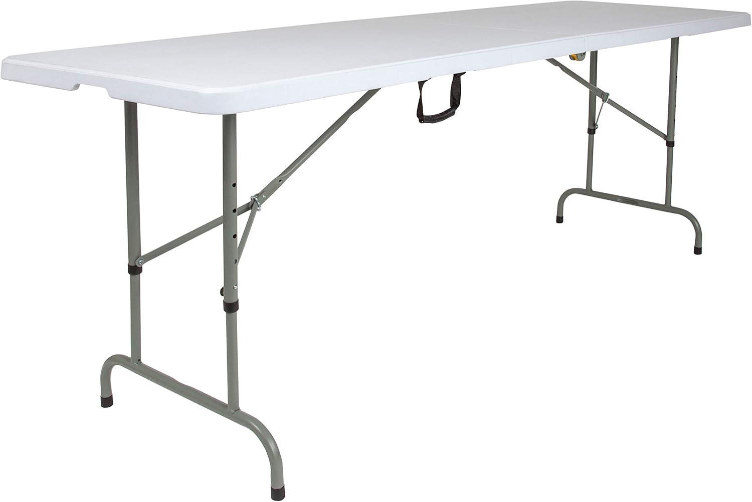 imageFlash Furniture Kathryn 8 Rectangular Adjustable Plastic Folding Event Table with Carrying Handle BiFold Table for IndoorOutdoor Events White