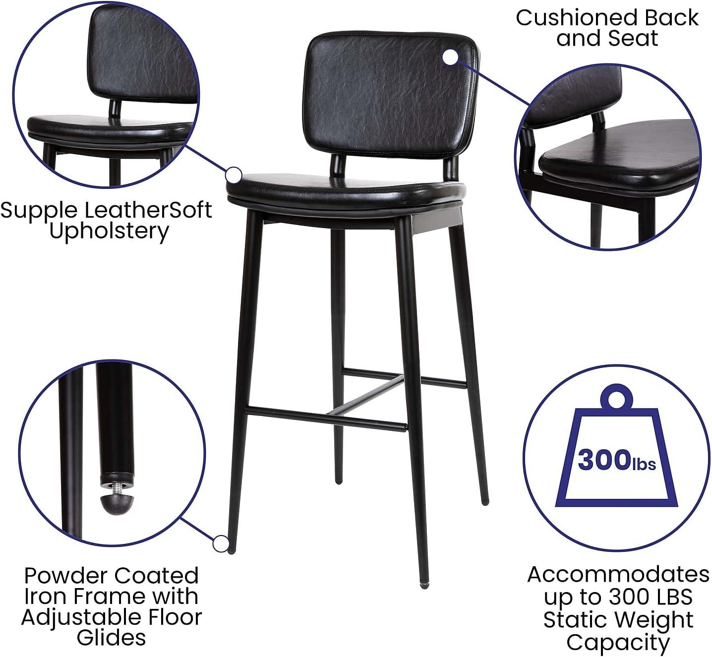 imageFlash Furniture Kenzie Commercial Grade MidBack Barstools Brown LeatherSoft Upholstery Black Iron Frame with Integrated Footrest Set of 2Black
