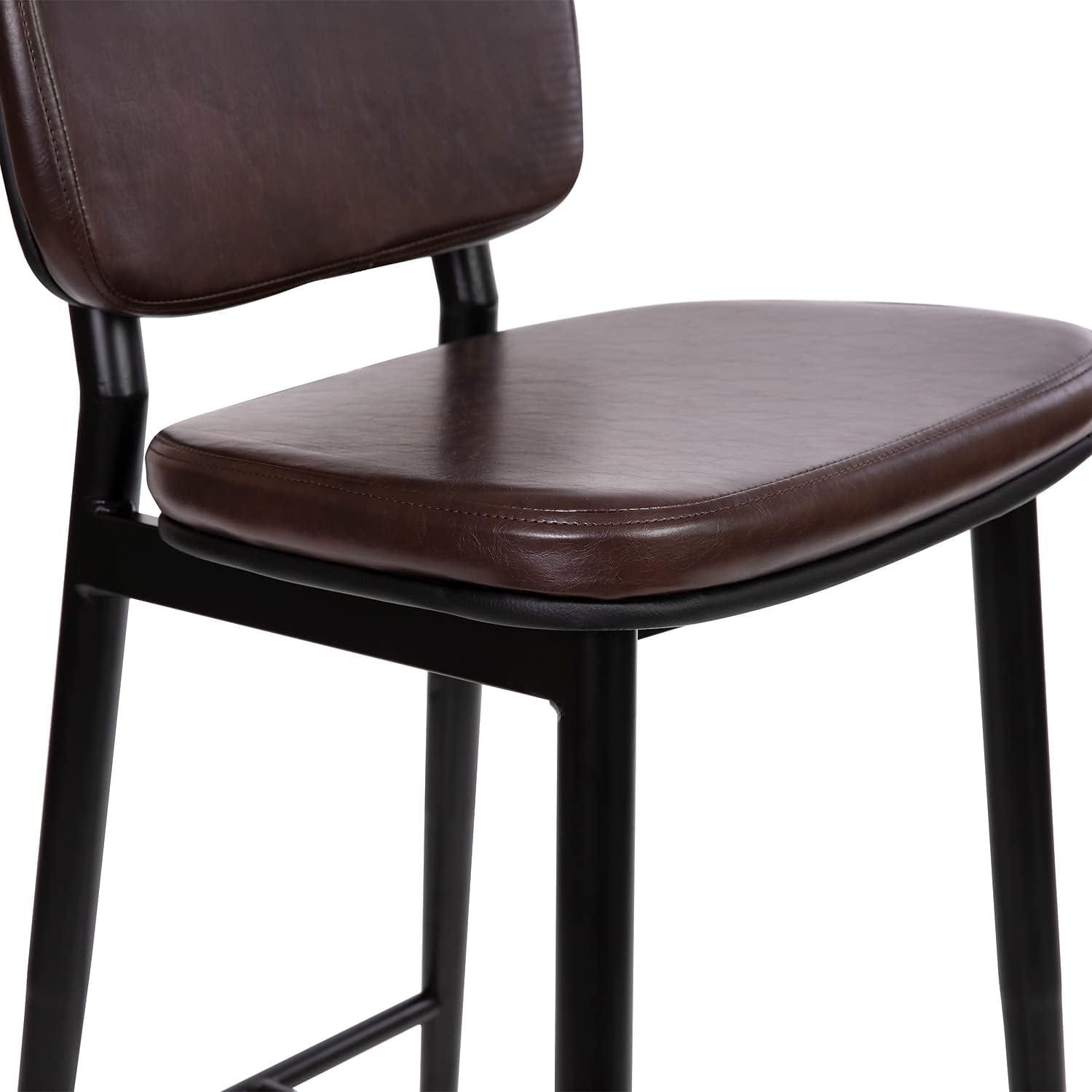 imageFlash Furniture Kenzie Commercial Grade MidBack Barstools Brown LeatherSoft Upholstery Black Iron Frame with Integrated Footrest Set of 2Brown