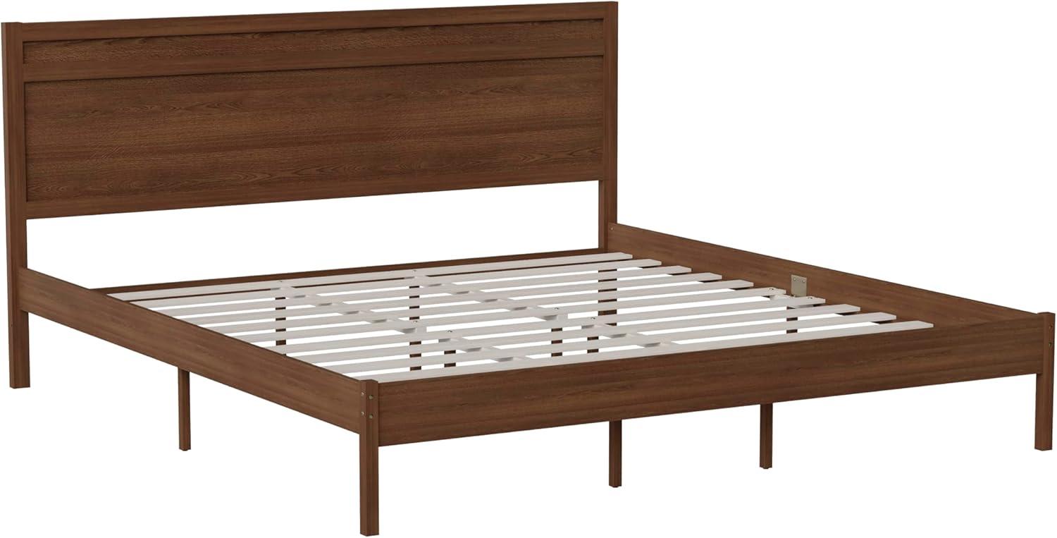 imageFlash Furniture Kingston Solid Wood Platform Bed with Wooden Slats and Headboard No Box Spring Needed King Size BrownBrown