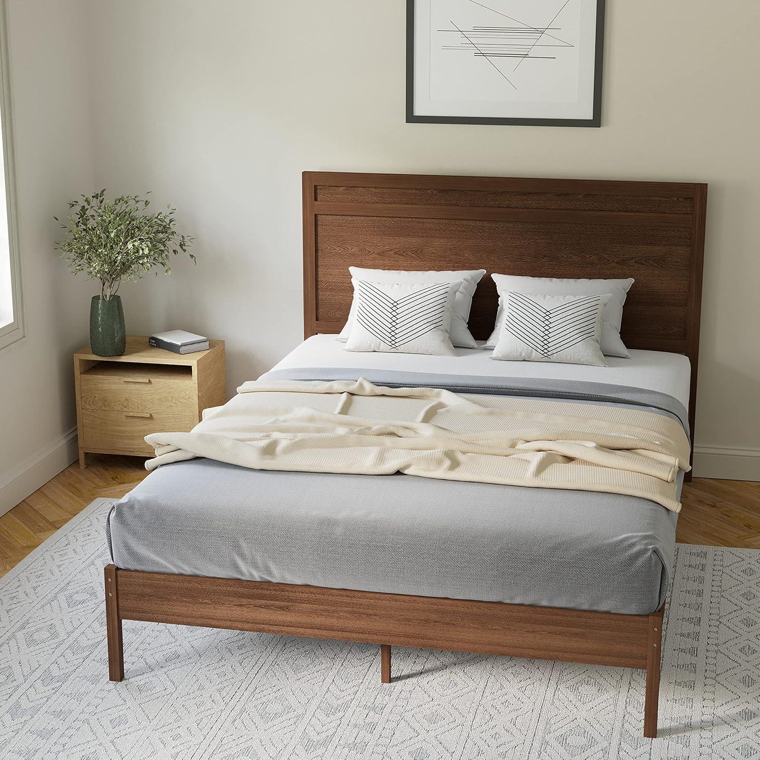 imageFlash Furniture Kingston Solid Wood Platform Bed with Wooden Slats and Headboard No Box Spring Needed King Size BrownBrown