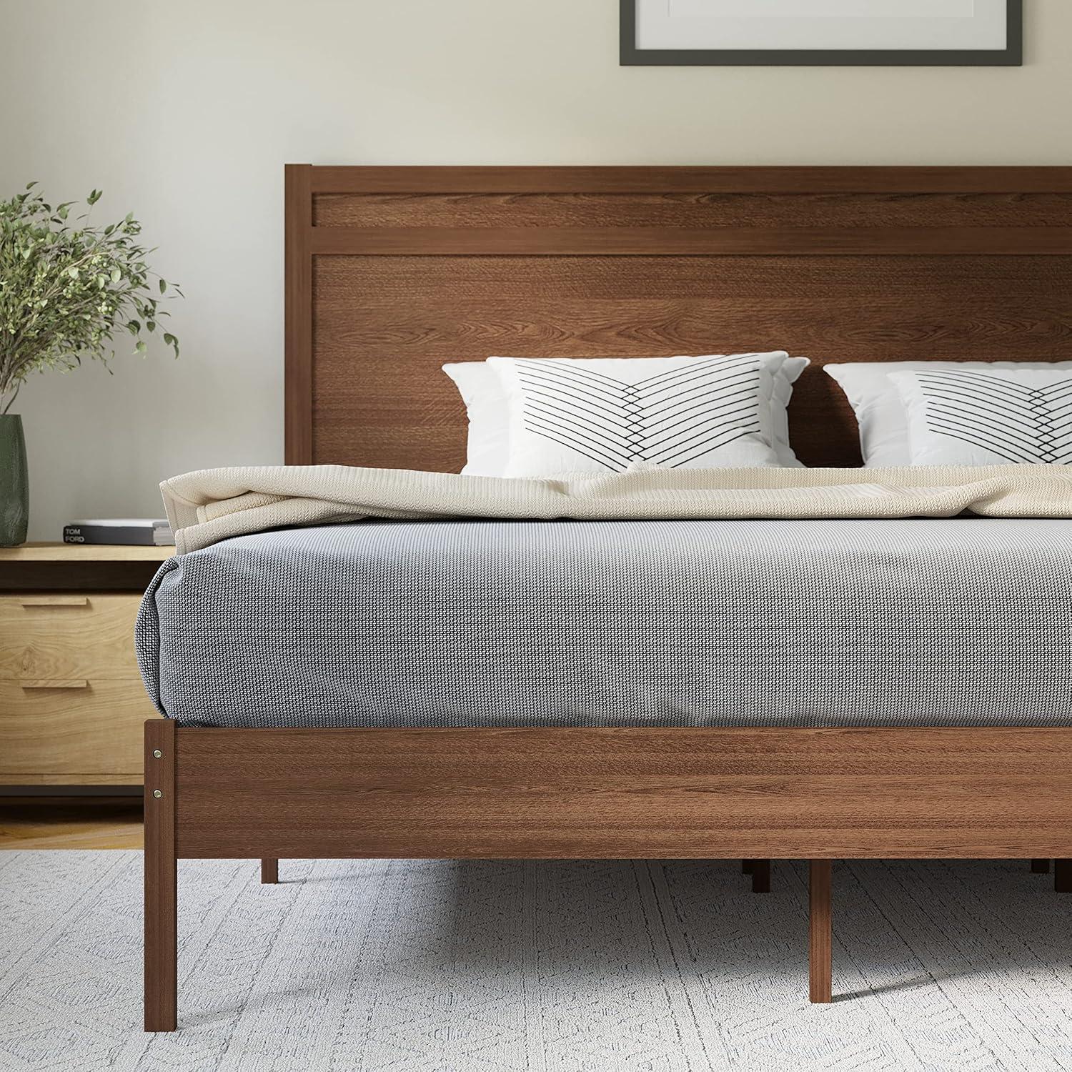 imageFlash Furniture Kingston Solid Wood Platform Bed with Wooden Slats and Headboard No Box Spring Needed King Size BrownBrown