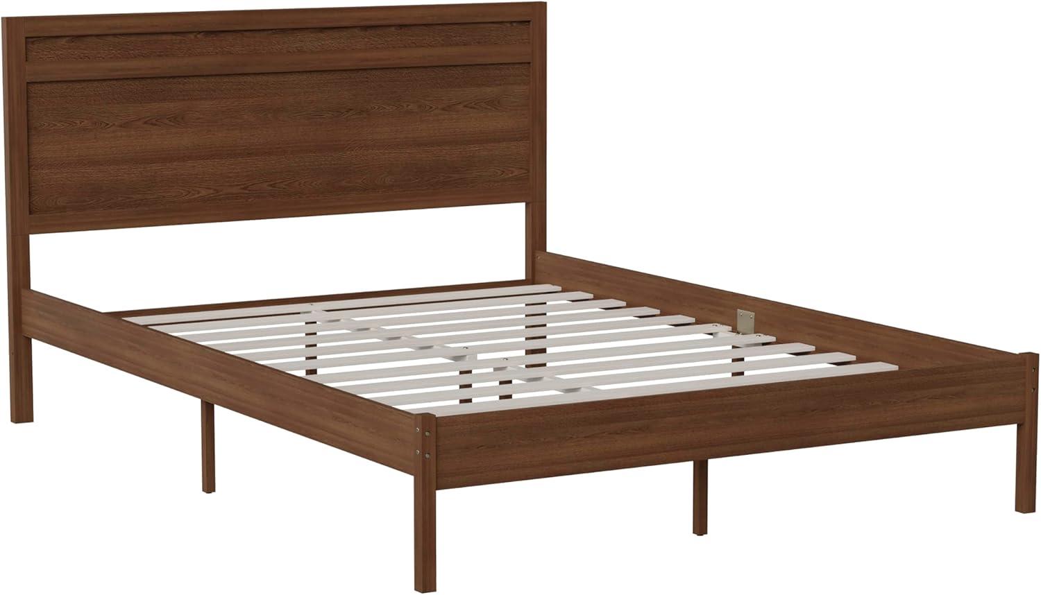imageFlash Furniture Kingston Solid Wood Platform Bed with Wooden Slats and Headboard No Box Spring Needed King Size BrownBrown