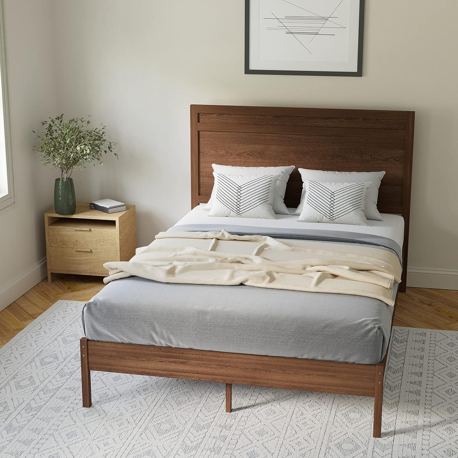 imageFlash Furniture Kingston Solid Wood Platform Bed with Wooden Slats and Headboard No Box Spring Needed King Size BrownBrown