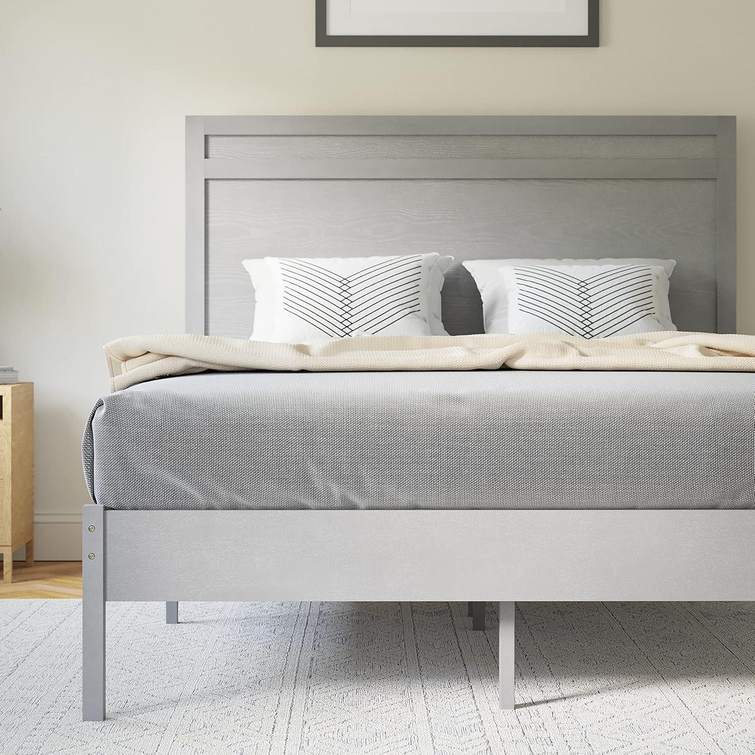 imageFlash Furniture Kingston Solid Wood Platform Bed with Wooden Slats and Headboard No Box Spring Needed King Size BrownGray Wash