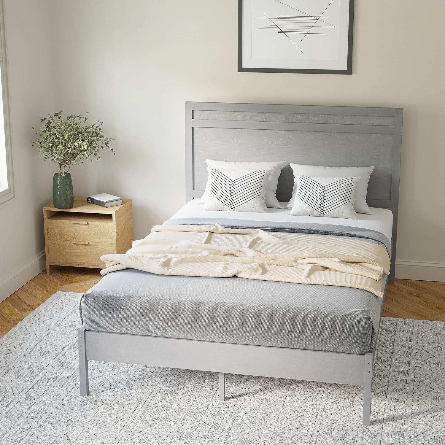imageFlash Furniture Kingston Solid Wood Platform Bed with Wooden Slats and Headboard No Box Spring Needed King Size BrownGray Wash