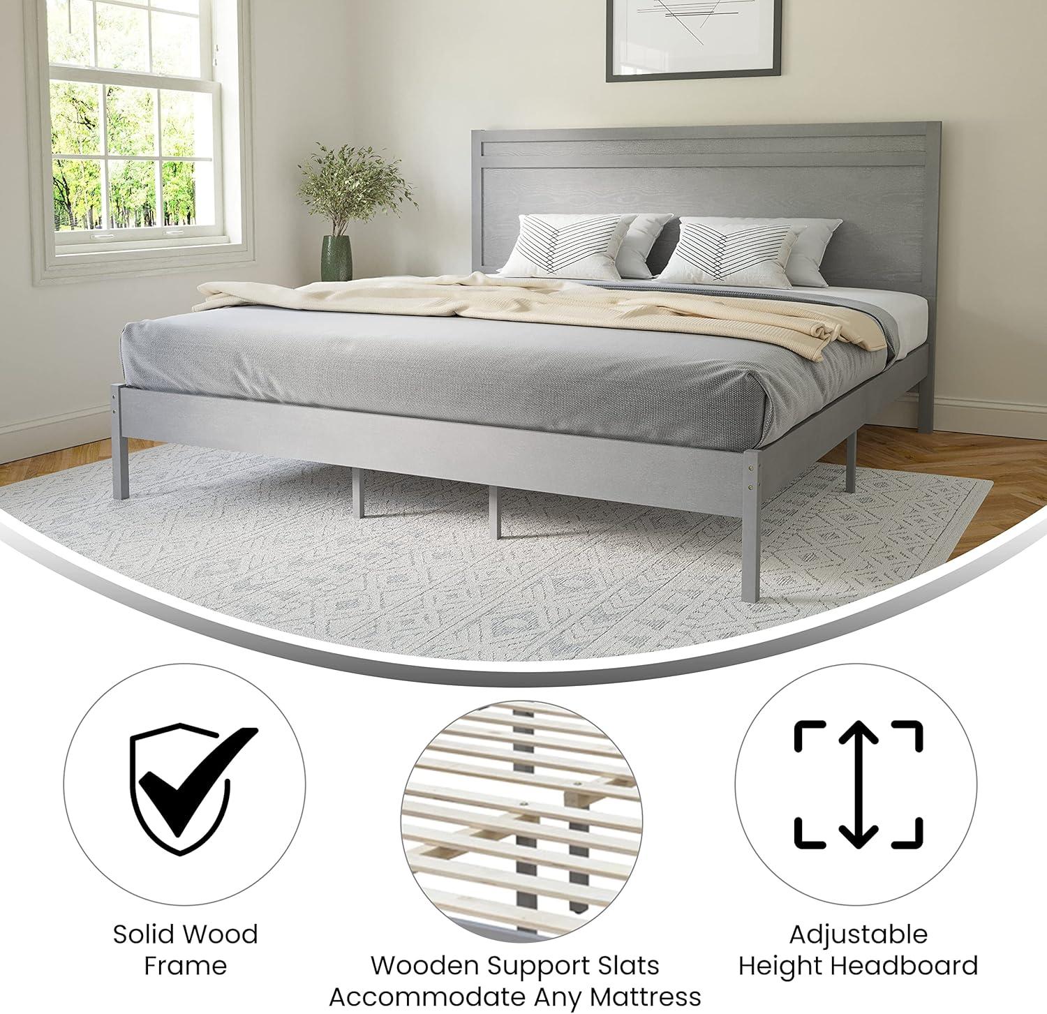 imageFlash Furniture Kingston Solid Wood Platform Bed with Wooden Slats and Headboard No Box Spring Needed King Size BrownGrey