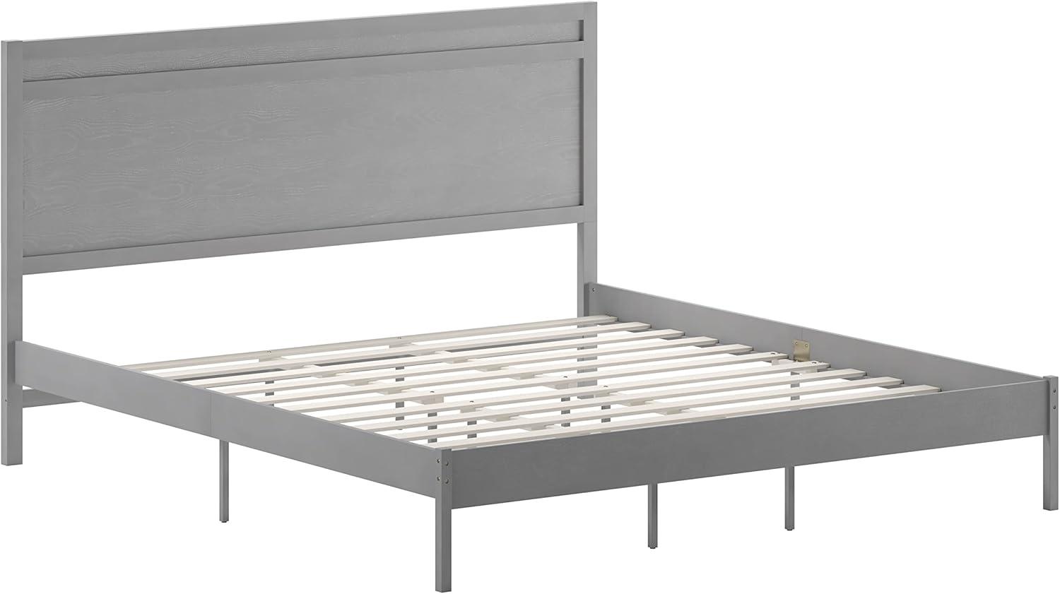 imageFlash Furniture Kingston Solid Wood Platform Bed with Wooden Slats and Headboard No Box Spring Needed King Size BrownGrey