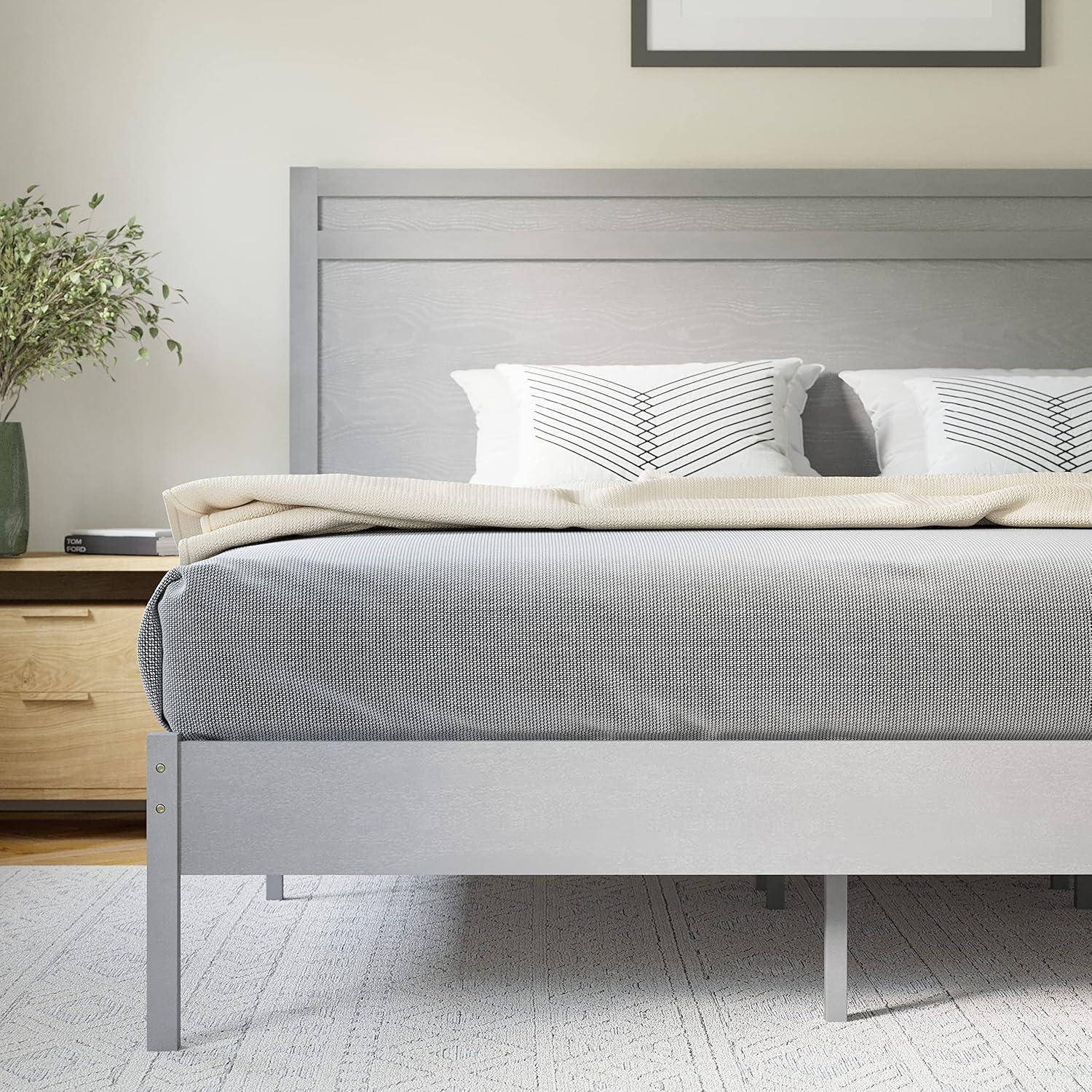 imageFlash Furniture Kingston Solid Wood Platform Bed with Wooden Slats and Headboard No Box Spring Needed King Size BrownGrey