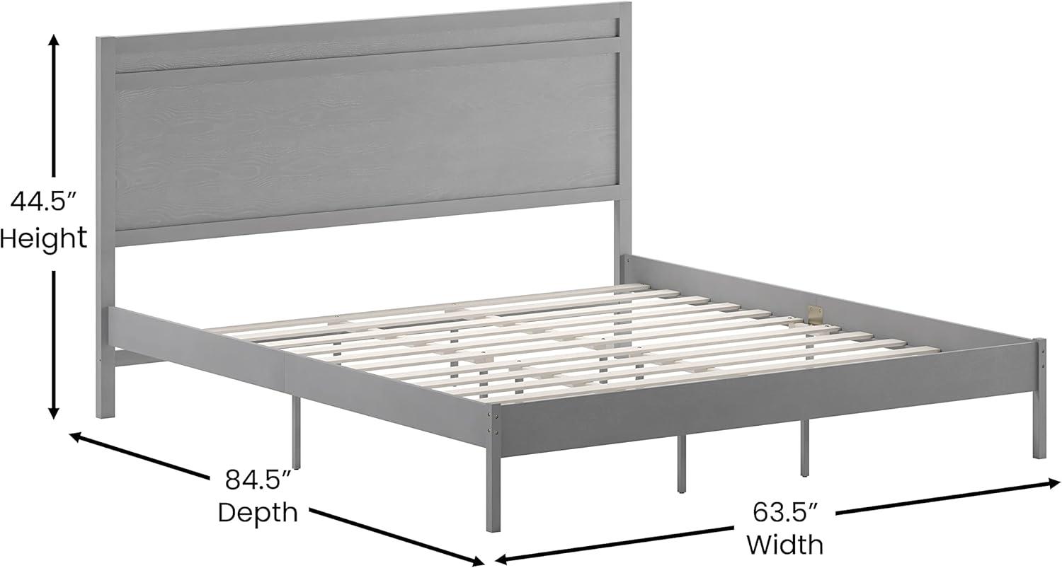 imageFlash Furniture Kingston Solid Wood Platform Bed with Wooden Slats and Headboard No Box Spring Needed King Size BrownGrey