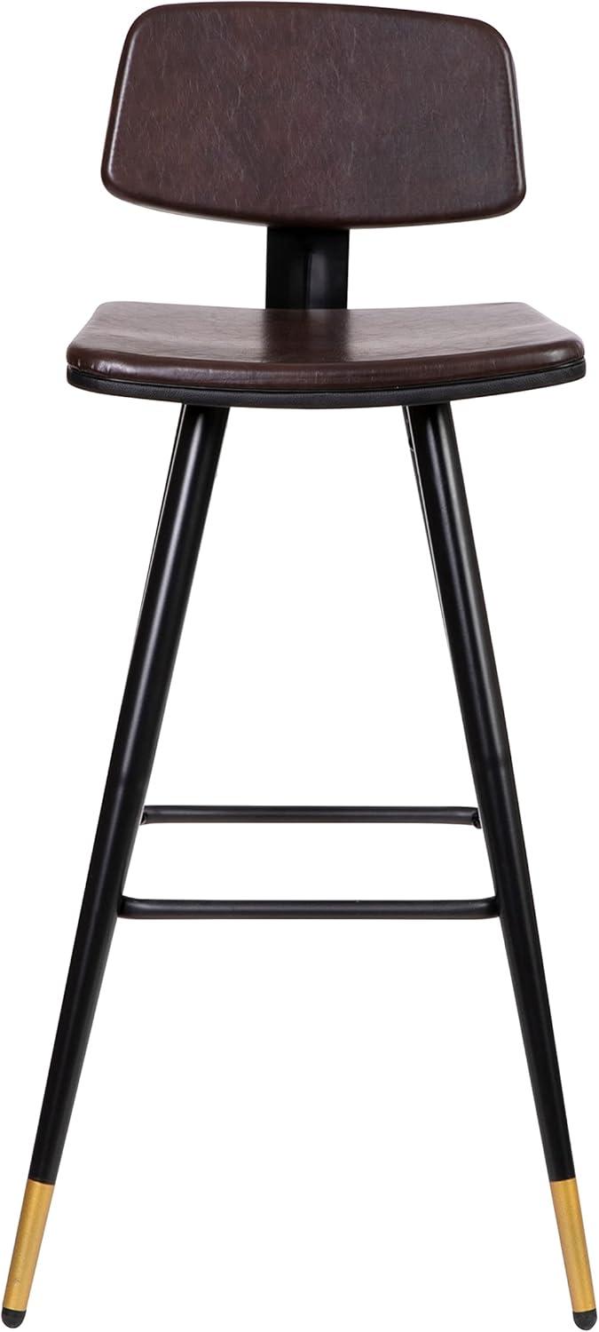imageFlash Furniture Kora Commercial Grade Low Back BarstoolsBlack LeatherSoft UpholsteryBlack Iron FrameIntegrated FootrestGold Tipped LegsSet of 2Brown