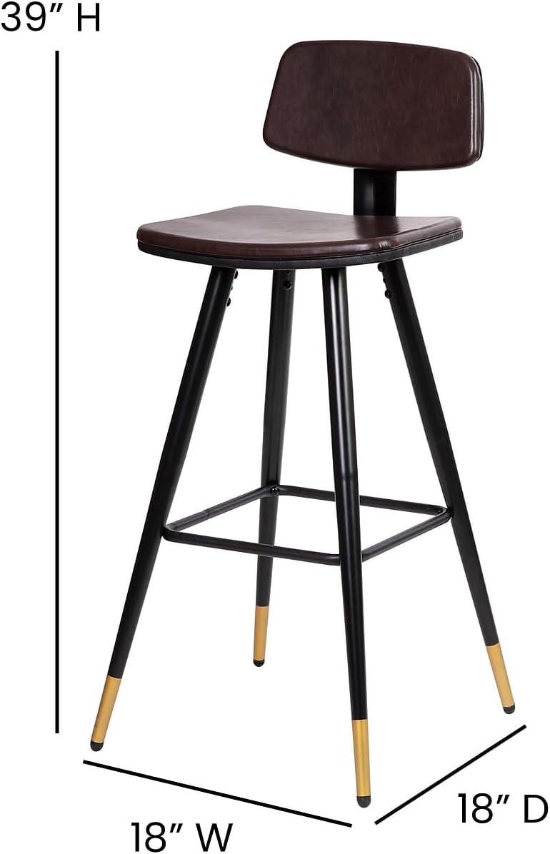 imageFlash Furniture Kora Commercial Grade Low Back BarstoolsBlack LeatherSoft UpholsteryBlack Iron FrameIntegrated FootrestGold Tipped LegsSet of 2Brown