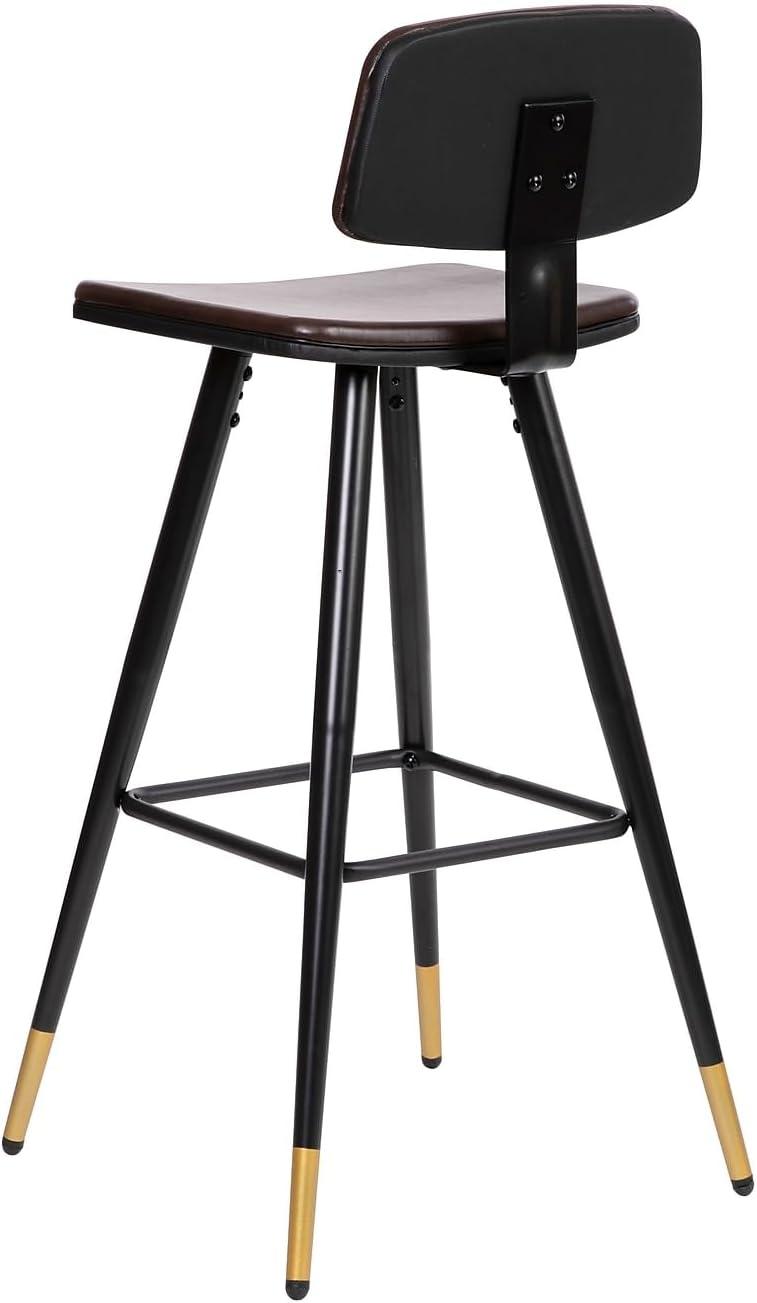 imageFlash Furniture Kora Commercial Grade Low Back BarstoolsBlack LeatherSoft UpholsteryBlack Iron FrameIntegrated FootrestGold Tipped LegsSet of 2Brown