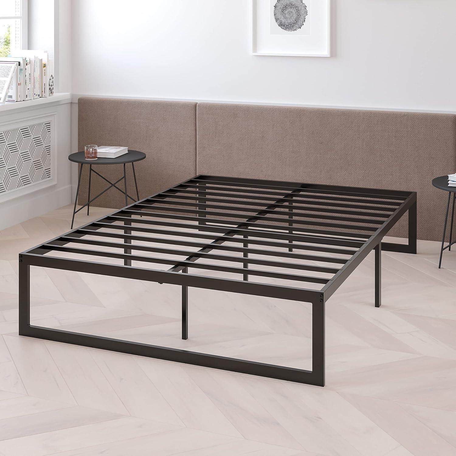 imageFlash Furniture Lana 14 Inch Metal Platform Bed Frame No Box Spring Needed with Steel Slat Support and Quick Lock Functionality FullKing