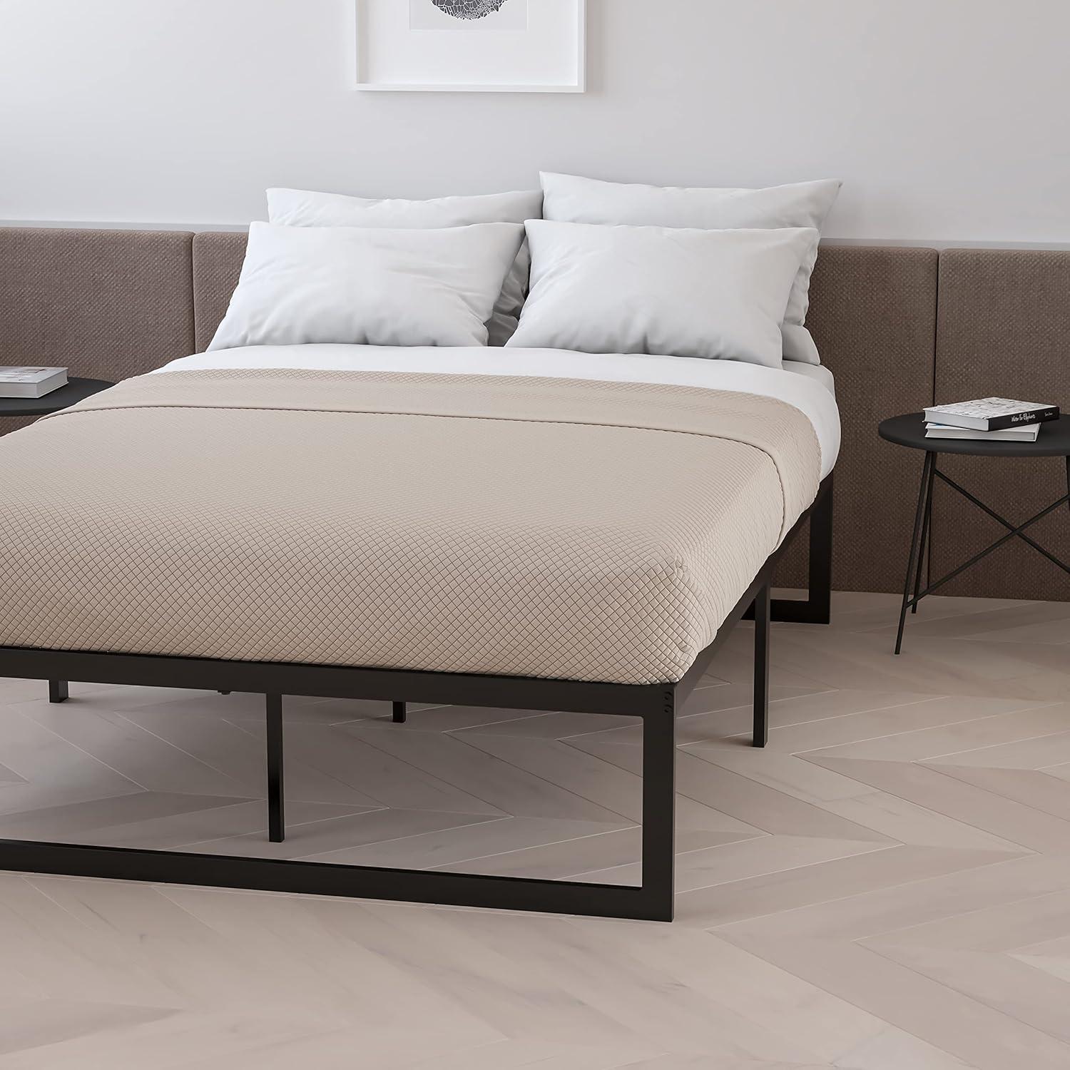 imageFlash Furniture Lana 14 Inch Metal Platform Bed Frame No Box Spring Needed with Steel Slat Support and Quick Lock Functionality FullKing